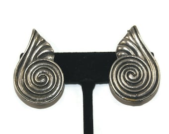 Vintage plata tono espiral clip en pendientes.