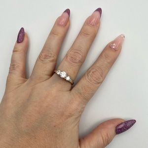 Vintage Silver Tone Engagement or Anniversary Ring with 3 Clear Stones. Past, Present, Future Ring, Gift for Her. US Size 9.