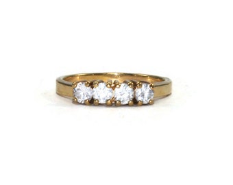 Vintage Gold Tone and Cubic Zirconia Size 8 Engagement Ring.