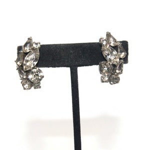 Vintage Silver Tone and Clear Rhinestones Clip on Earrings.