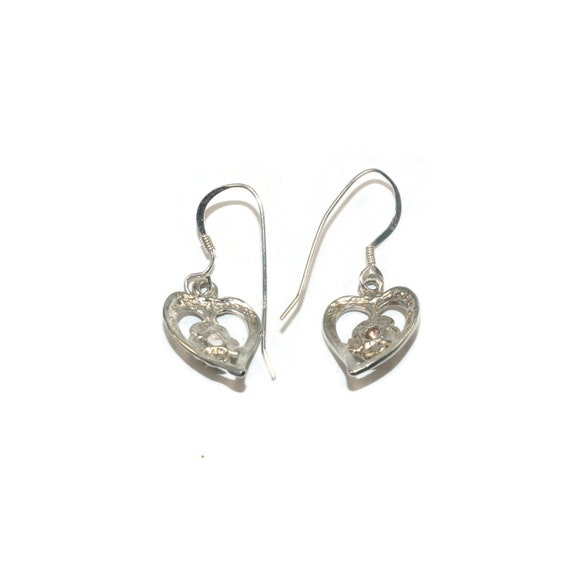 Vintage Sterling Silver Diamond Cut Heart Dangle … - image 3