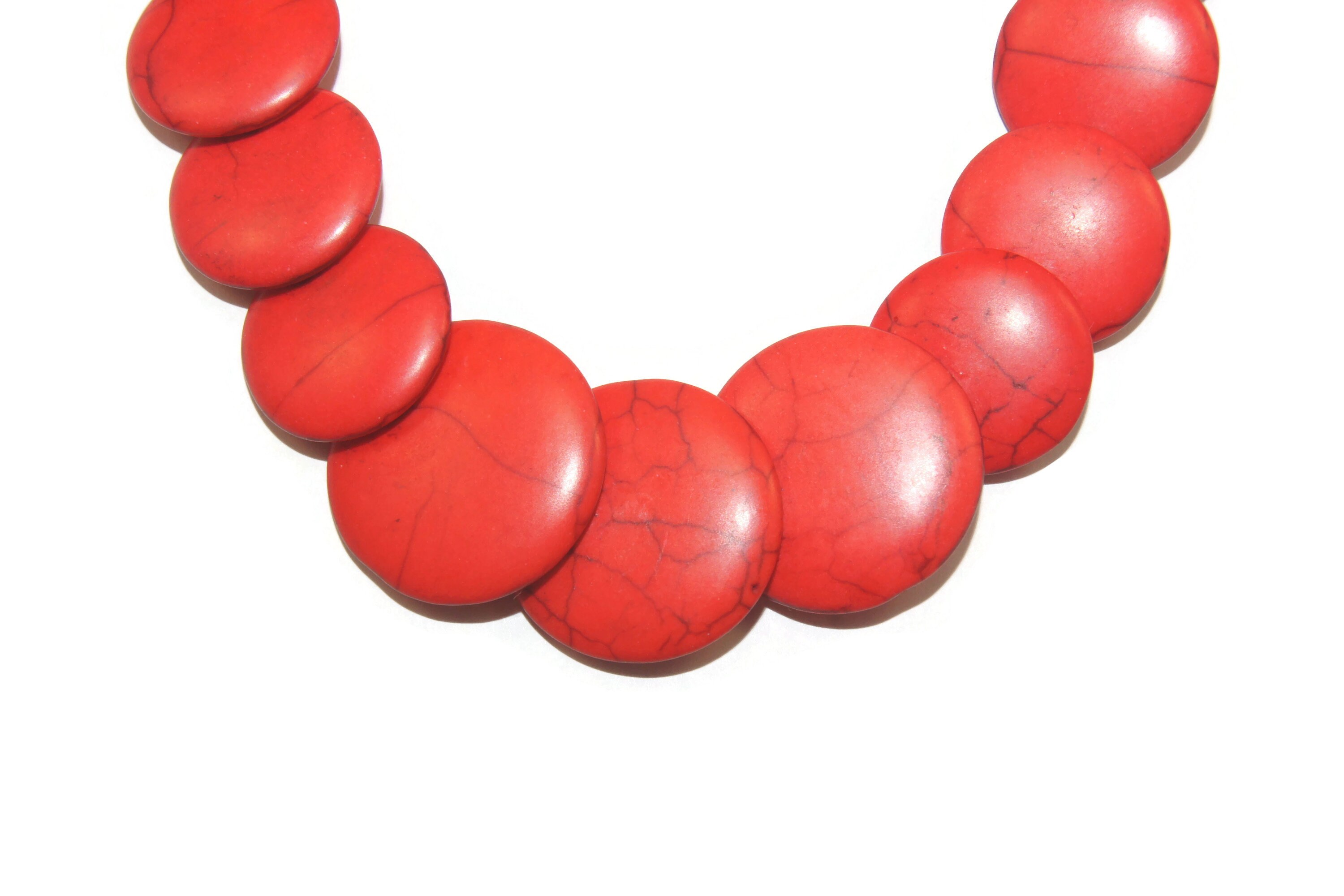 w881-w2.5 18" gradual  red Howlite  flat bead necklace/ 