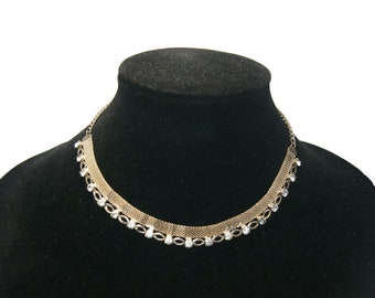 Vintage Gold Tone and Rhinestones 15 Inch Choker Necklace with Hook Clasp.