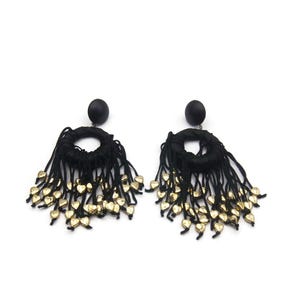 Black and Gold Earrings Vintage Dangle Earrings with Black Thread and Gold Hearts. Gift for Her Daily Wear Business Wear Statement Earrings.
