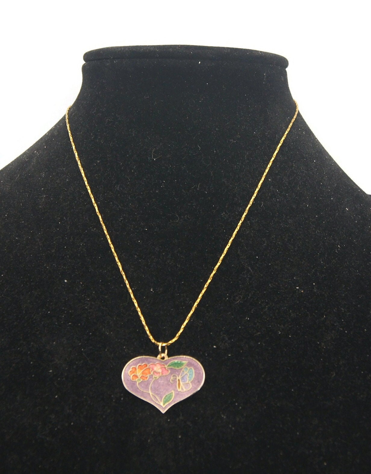 ★VINTAGE HOLLYWOOD★ Colorful Heart Necklace VTG Signed CORO 1930-40's Gold-tone Multi Color Rhinestone