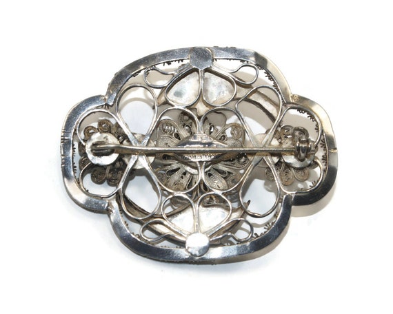 Vintage Thai Nakon Siam Silver Floral Brooch. Hal… - image 3