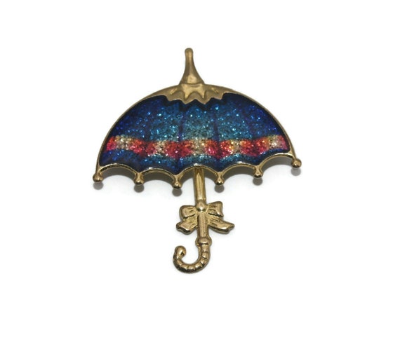 Broche Vintage Parapluie - Or émail Couleur - Réf. 4158 - Occasion