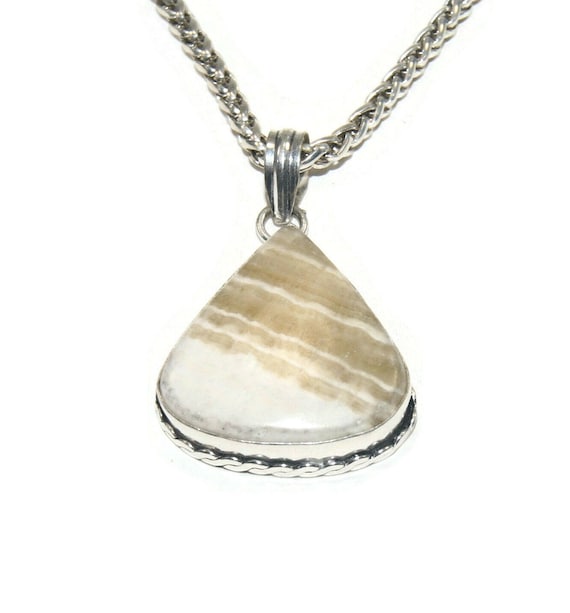 Vintage Silver Tone and Yellow Jasper Pendant on … - image 1