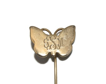 Vintage Gold Tone Butterfly Stick Pin, Hat Pin with "SGM" monogram.