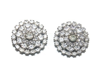 Vintage S.G. D'OR Silver Tone y Clear Rhinestones Round Domed Shoe Clips. Sello distintivo de S.G. D'OR.