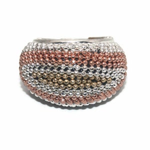 Vintage Silver Tone Tricolor Size 7 Elastic Stretch Statement Ring.