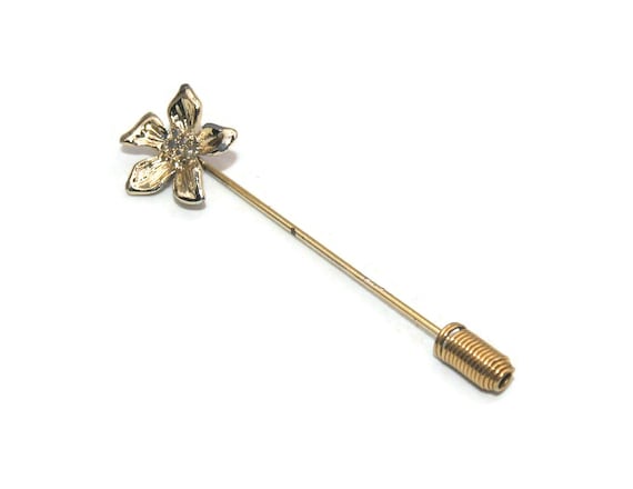 Vintage Gold Tone Flower Stick Pin, Hat Pin. - image 1