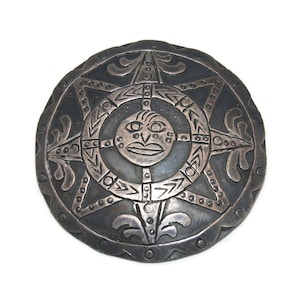 Vintage Mexiko Sterling Silber Runde Azteken Brosche. CMS 0925 Sterling Guad. Markenzeichen.