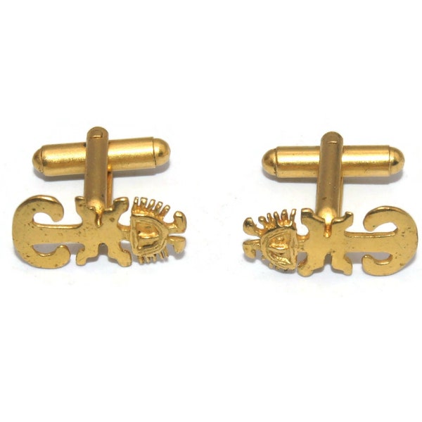 Vintage Gold Tone Inca God Cuff Links.