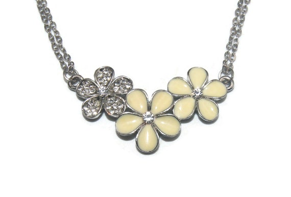 Vintage Silver Tone, Clear Rhinestones and Yellow… - image 2