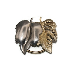 Vintage Gold and Silver 2 Tone 2 Leaf Dress Clip, Sweater Clip, Scarf Clip. Marked W. Germany.