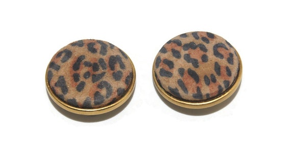 Vintage Gold Tone and Animal Print Round Clip on … - image 2