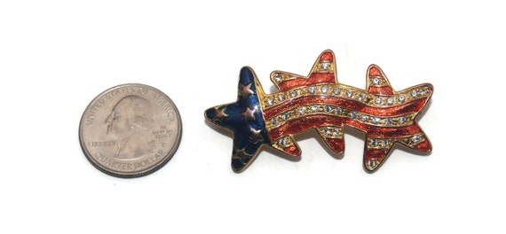 Vintage 3 Star Gold Tone with Red and Blue Enamel… - image 3