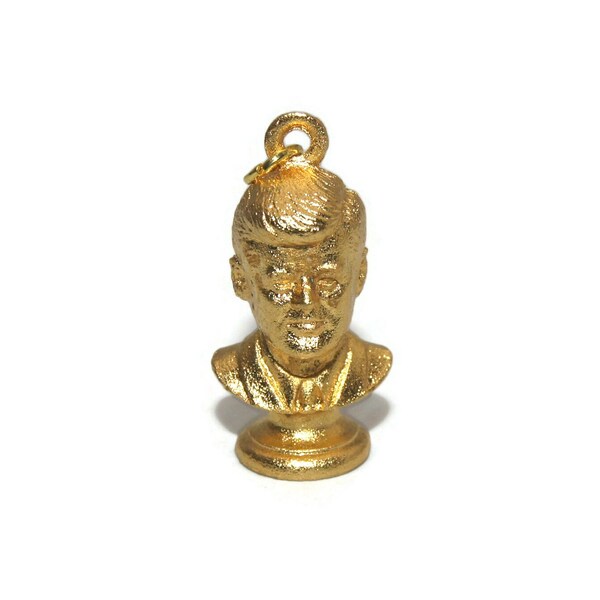 Vintage Gold Tone JFK John F. Kennedy Bust Charm, Key Fob, Pendant.