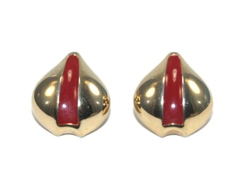 Vintage Gold Tone and Red Enamel Teardrop Stud Earrings with Post Backs for Pierced Ears.