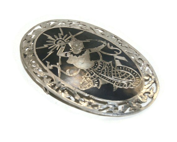 Vintage Siam Sterling Silver Oval Nielloware Broo… - image 3