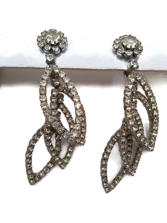 Vintage Kramer Rhodium Plated Rhinestone Dangle E… - image 3