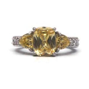 Vintage Judith Ripka Sterling Silver Yellow Cubic Zirconia Cocktail Ring, Size 6 Ring. Judith Ripka 925 CZ THAILAND Hallmark.