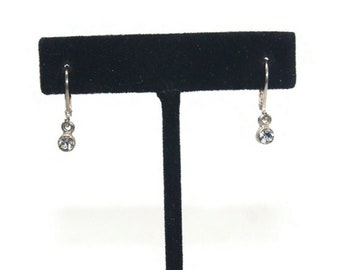 Vintage Silver Tone and Clear Rhinestones Small Dangle Earrings with Latch Backs for Pierced Ears.