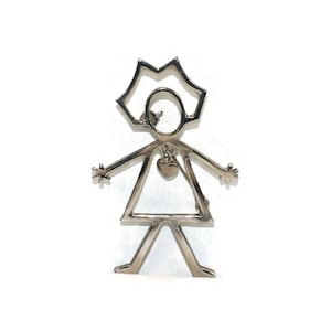 Vintage Silver Tone Girl with Dangling Heart Brooch. Teacher, Nurse, Mother, Grandmother, Sister, Aunt Brooch