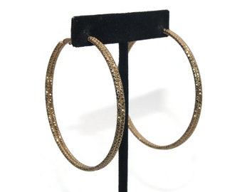 Large Vintage Textured Gold Tone Hoop Earrings with Lever Backs for Pierced Ears.