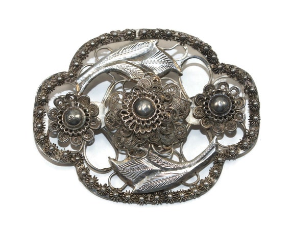 Vintage Thai Nakon Siam Silver Floral Brooch. Hal… - image 5