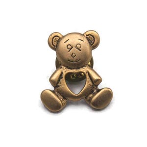 Super Cute and Whimsical Marci Gold Tone Teddy Bear with Cut Out Heart Lapel Pin. Love, Heart, Gift for Her, Gift for a Girl, Gift for Woman