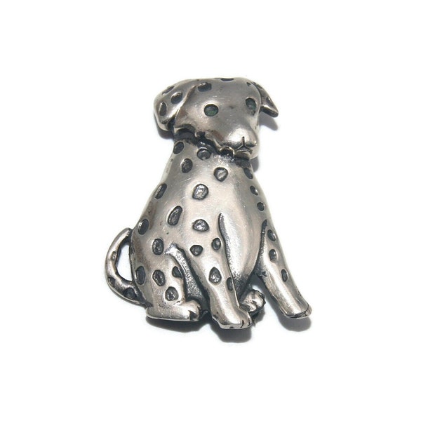 Vintage Sterling Silver and Black Enamel Dalmatian Dog Brooch. Marked 925.