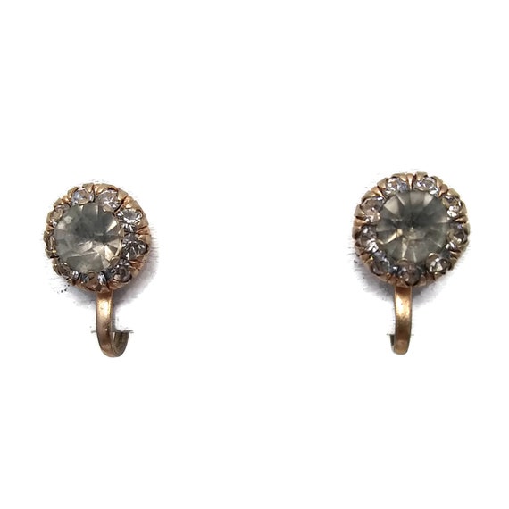 Vintage Gold Toned Jeweled Gray Rhinestone Earrin… - image 6