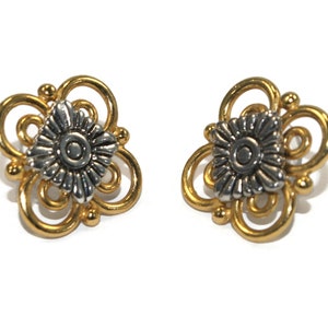 Vintage Gold and Silver Tone 2 Piece Stud Earrings with Post Backs for Pierced Ears.