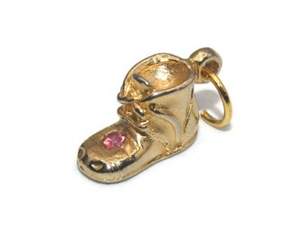 Vintage Mother&#39;s Charm Baby Shoe Bootie Birthstone Pendant Charm. Pink Birthstone.