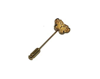 Butterfly Stick Pin, Vintage Gold Tone and Black Enamel Butterfly Stick Pin, Cloisonné Enameled Design, Daily Wear, Gift for Her.