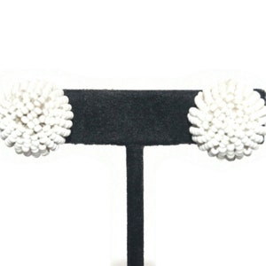 Vintage White Glass Beaded Domed Stud Earrings with Screw Backs. With Illegible Hallmark.