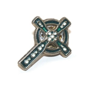 Vintage Gold Tone, Black and White Enamel Russian Cross Lapel Pin.