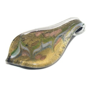 Vintage Gold, Green, Copper and  White Lamp Work Murano Glass Pendant.