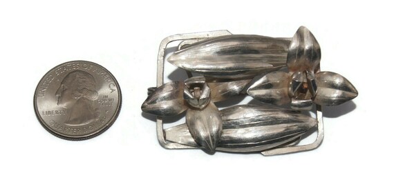 Vintage Sterling Silver 3D Rectangular Floral Bro… - image 3