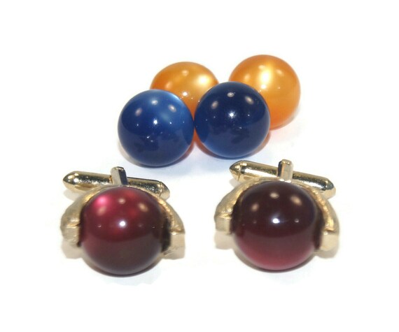 Vintage Gold Tone and Exchangeable Deep Red, Blue… - image 4