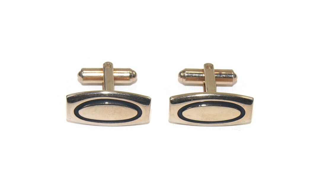 Boutons De Manchette Vintage Hickok - Or Et Noir, Avec Monogramme S, Occasion