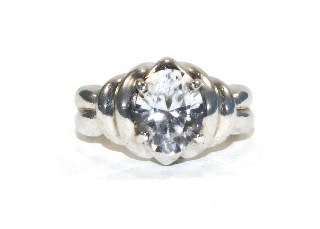 Bague Vintage Ovale En Argent Sterling - 2.5 Ct Zircone Russe Haute - Taille 6