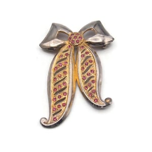 Bow Brooch, Vintage Gold Tone and Pink Rhinestones  Bow Brooch, Large Brooch, Gift for Her.