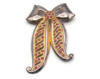 Rosettbrosch, vintage rosettbrosch i guldton och rosa strass, stor brosch, present till henne.