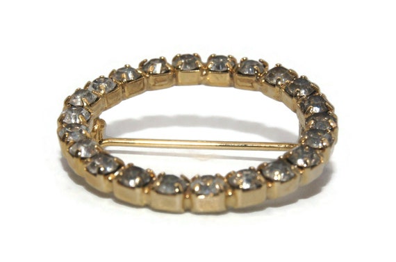 Vintage Gold Tone and Clear Rhinestones Circle Br… - image 2