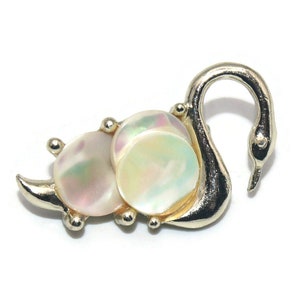 Vintage Gold Tone and Mother of Pearl Swan Brooch.