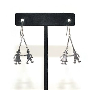 Vintage Sterling Silver Boy and Girl Dangle Earrings with Hook Backs for Pierced Ears. Marked 925.