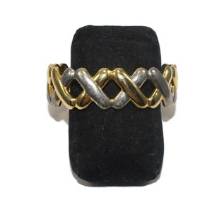 Gold Tone and Silver Tone Kisses Hinged Cuff Bracelet. Vintage Bracelet.